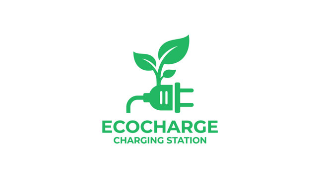 Green energy concept logo with plug and leaf