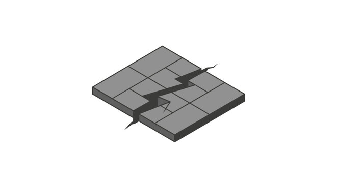 Fractured gray concrete pavement with visible cracks and damage.