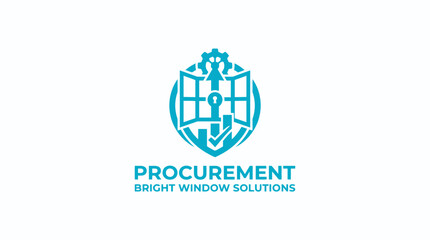 Fototapeta premium Procurement Bright Window Solutions logo, corporate emblem with key and checkmark