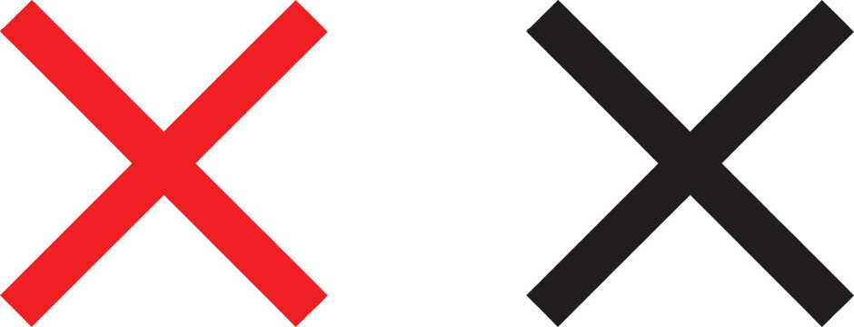 Red and black cross marks for rejection or wrong answer symbols