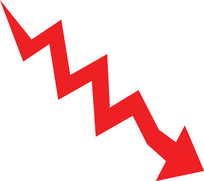 Red zigzag arrow pointing down representing a sharp financial decline or business loss