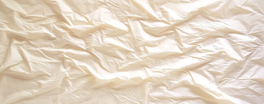 Crumpled Paper Like Fabric Texture Light Beige Off White Close Up Flat Lay Even Lighting Subtle Depth Contours