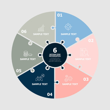 Circle puzzle vector infographic with 6 option steps for business presentation template. Infographic 6 option. Vector editable.