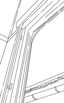 Perspective view of modern building interior architectural line art