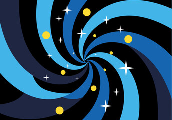 Abstract Space Vortex Background with Blue Swirls, Stars, and Planets - Retro Psychedelic Cosmic Illustration © Susy