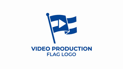 Obraz premium Vector flag logo for video production with play button, isolated on white
