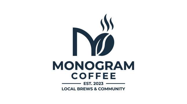 Modern "M" monogram logo with coffee bean and steam graphic element