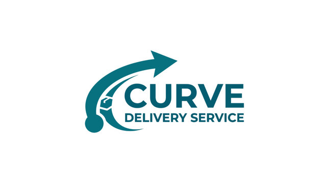 Delivery service logo with curved arrow and text
