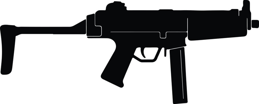 Silhouette vector illustration of a modern submachine gun weapon design