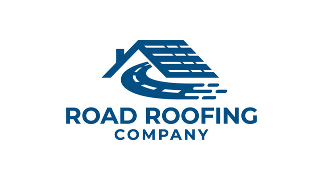 Road roofing company logo with house and highway design element