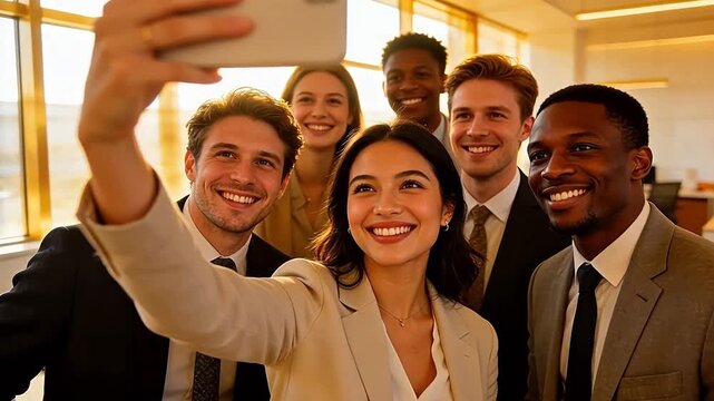 office workers taking selfie
