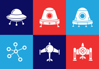 Set of Minimalist Spacecraft and Technology Icons in Flat Design Style © Tikalony