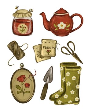 Beautiful illustration of garden tools