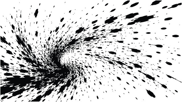 Abstract dynamic black paint splash vector background with explosive liquid droplet vortex
