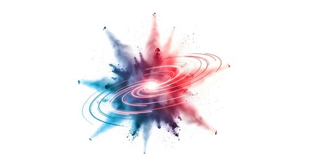 Obraz premium Abstract colorful powder explosion with glowing cosmic light rings