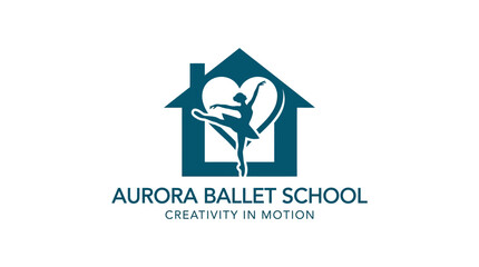 Ballet dancer inside house logo with heart and text © filterJU