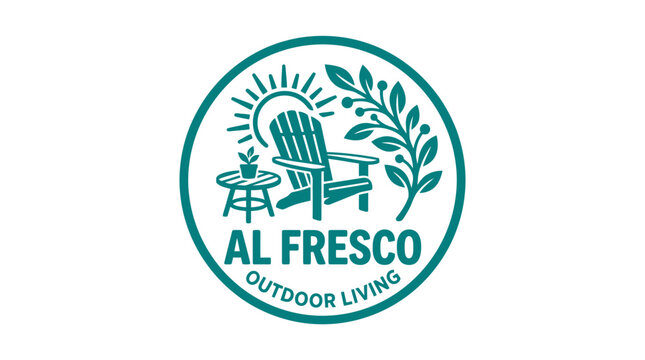 Al Fresco Outdoor Living logo with Adirondack chair and plant graphic emblem