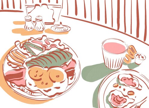 Cozy brunch Vegetables and tea in a cafe