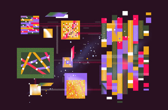 Abstract data blocks and connections digital technology concept