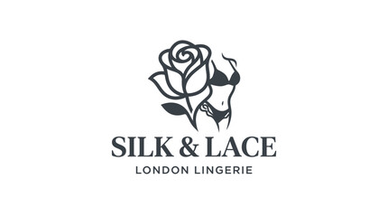 Fototapeta premium Elegant rose and lingerie silhouette logo for a fashion brand