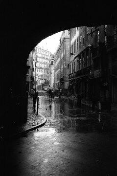 Rain-Slicked City Archway