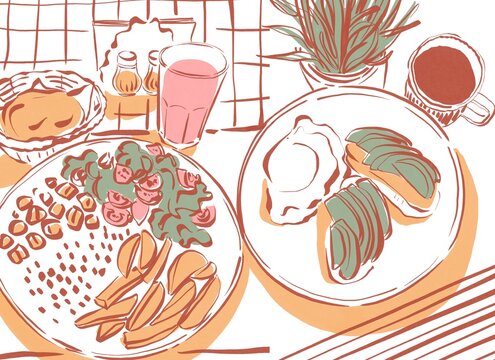 Healthy brunch with avocado toast