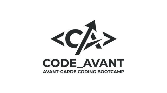 Modern code avant-garde logo with upward arrow and angle brackets