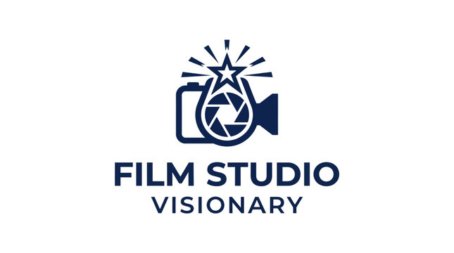 Film studio logo with camera and star element, graphic design