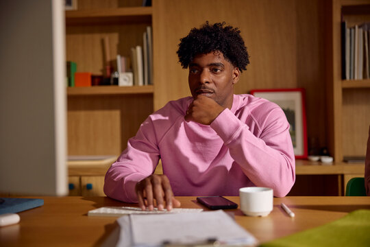 Man works on a computer