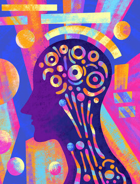 Abstract representation of a human mind with colorful patterns