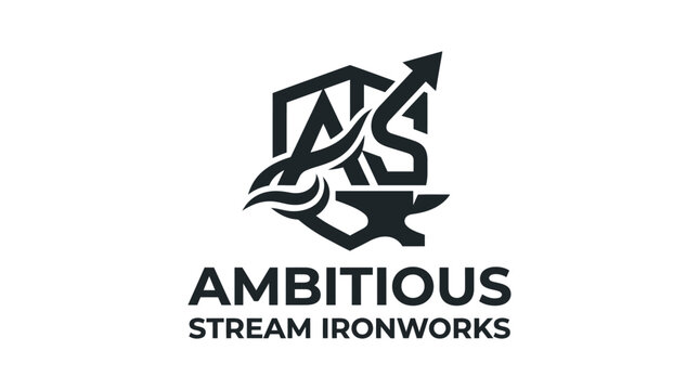 Modern abstract logo design for ambitious stream ironworks, vector graphic element.