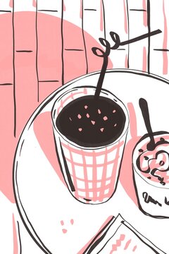 Casual Dessert and Iced Coffee Sketch