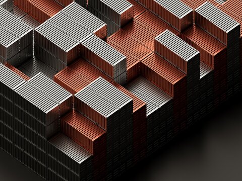 Stacked Metal Containers in Abstract Industrial Form