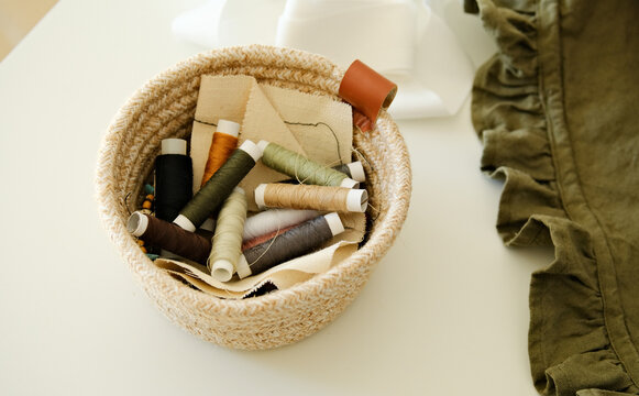 A closeup of crafting materials from above.