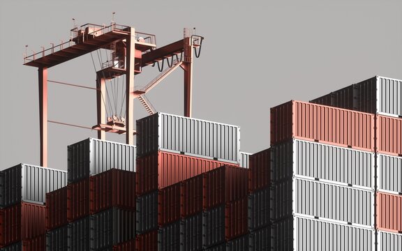 Stacked Metal Containers with Industrial Crane Structure