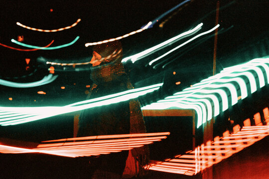 City Street at Night With Neon Lights