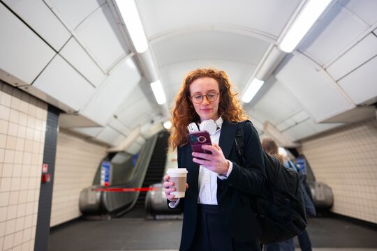 Walking in subway corridor