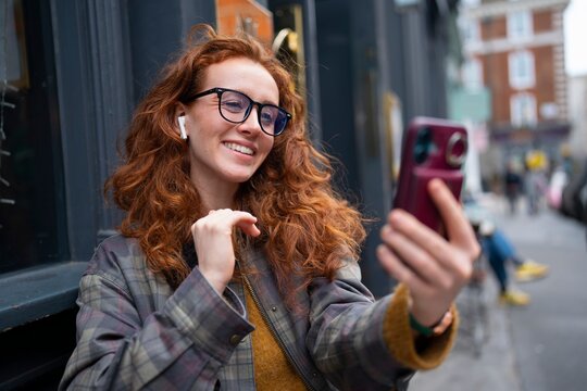Video call selfie moment on smartphone