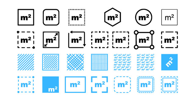 Professional square meter unit vector icons for architectural and technical use.