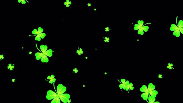 Green clover leaf pattern with neon lights, sparkles, and a festive st. Patricks day vibe. Perfect for holiday designs.