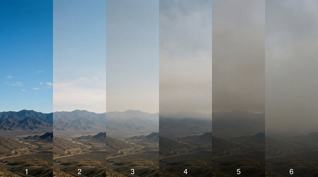 Beautiful time lapse sequence showing bright clear sky changing to muted milky gray overcast atmosphere.