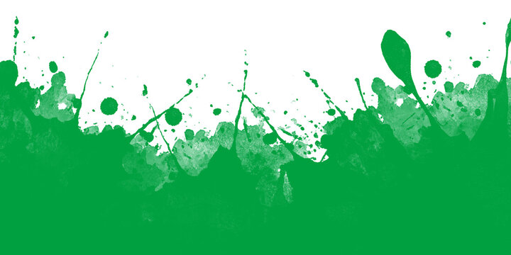 Green paint splatter border, watercolor ink splash grunge texture isolated on transparent background