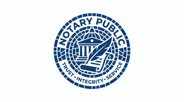 Notary Public seal emblem with quill and scroll, graphic element