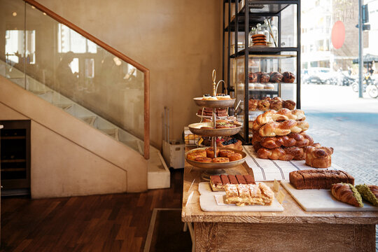 assortment of pastries on a bakery
