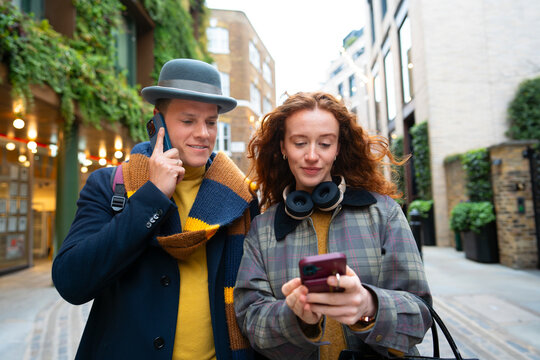 Walking together while using smartphone