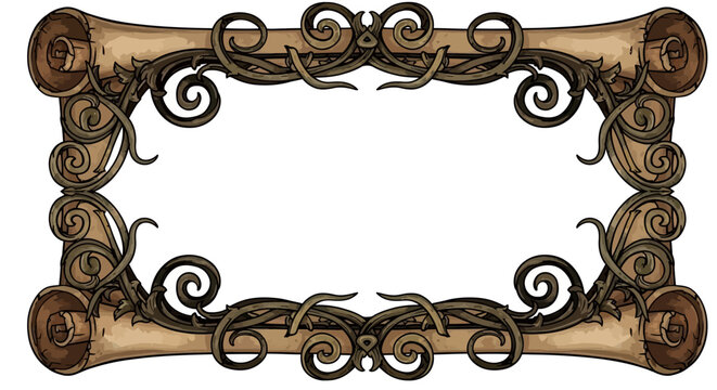 Ornate Scroll Border Frame with Vintage Swirls and Rolled Edges