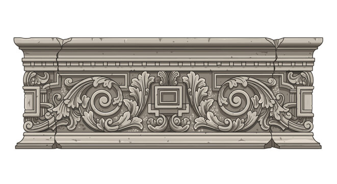 Ornate Stone Carving Decorative Element with Acanthus Leaves and Geometric Patterns