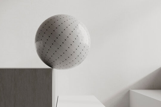Top view abstract geometry with sphere and blocks