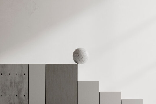 Sphere on concrete block minimal abstract scene