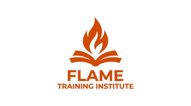 Open book with flame, symbolizing knowledge and learning, vector logo design